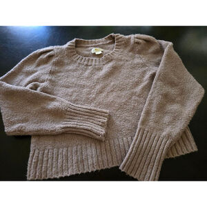 Anthropoligie Maeve Crew Neck Puff Shoulder Dusty Rose Knit Sweater M